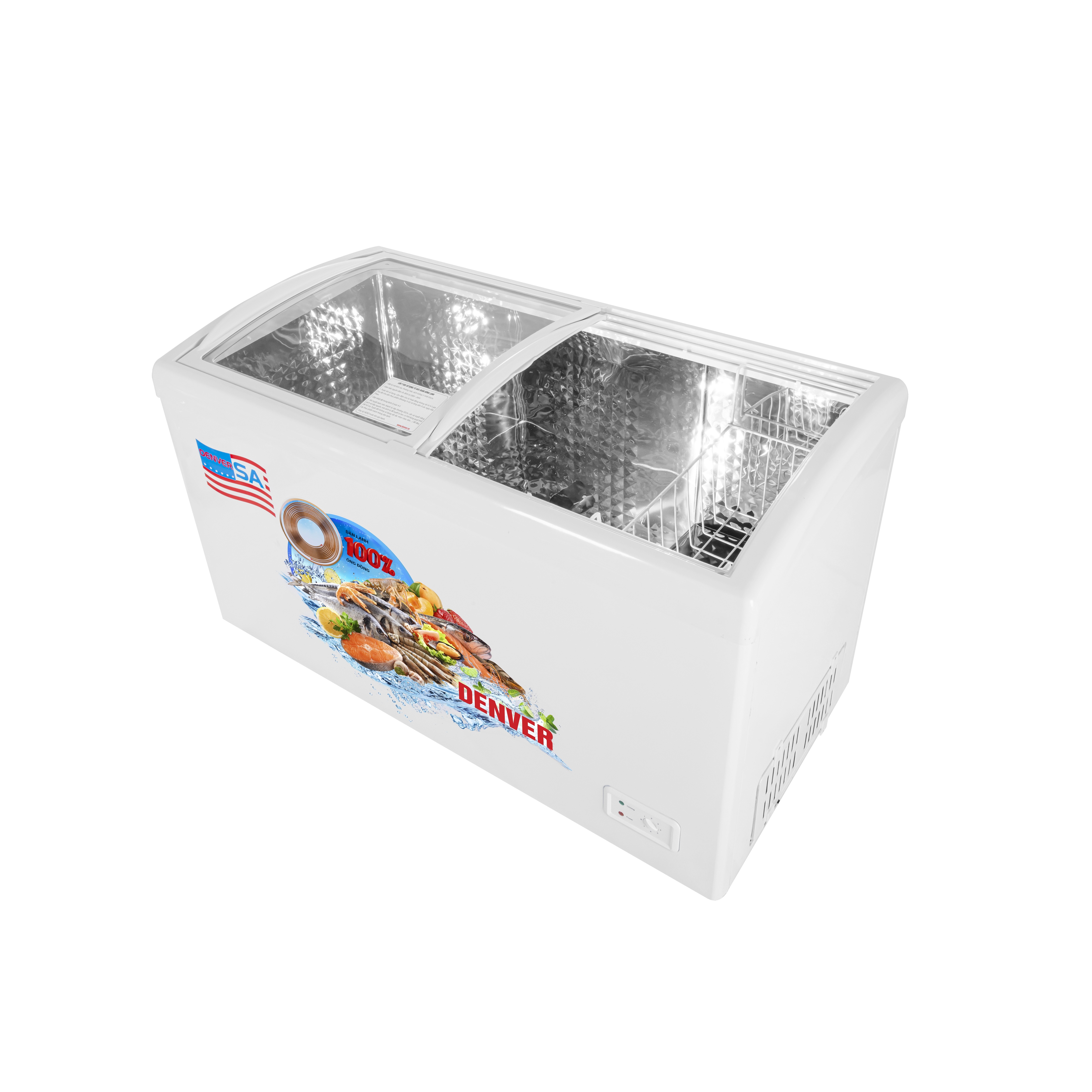 Tủ bảo quản Denver kính cong AS-559K 1 ngăn đông lòng Inox